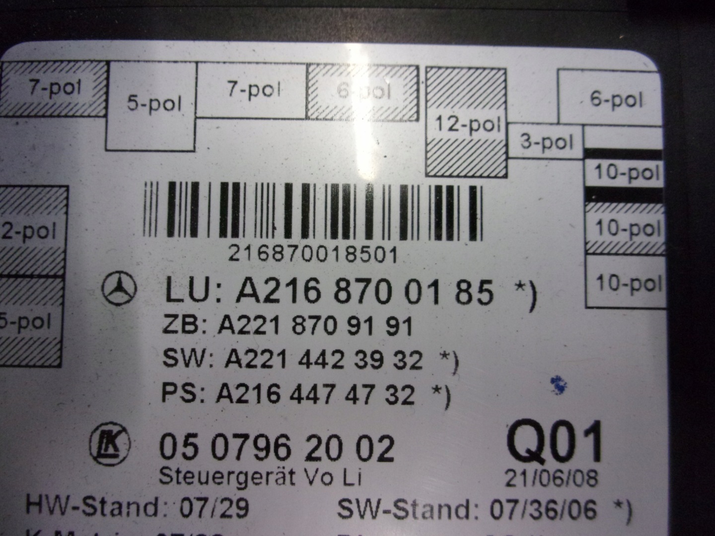 MERCEDES W216 CL216 CL 500 module control unit door A2168700185