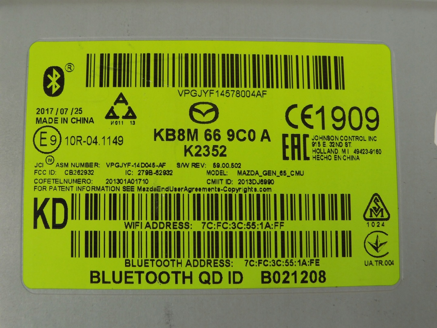 Mazda CX-5 II KF module control unit radia navigation devices KB8M669C0A
