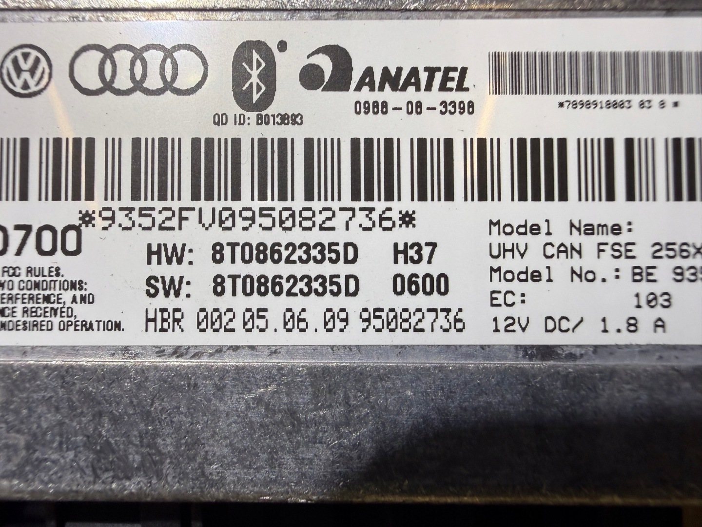 AUDI A4 B8 A5 8T Q5 8R module control unit BLUETOOTH 8T0862335D