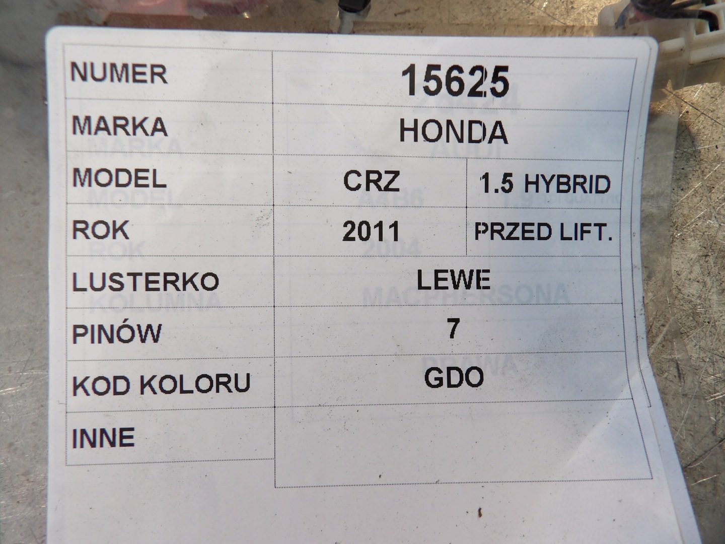 Honda CR-Z mirror left 1,5 Hybrid 7 vertical lak. GDO