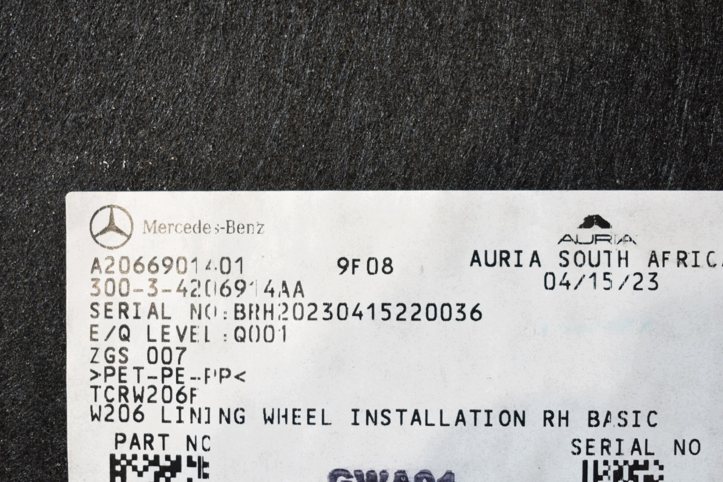 IDEALNY boot upholstery right MERCEDES W206 1