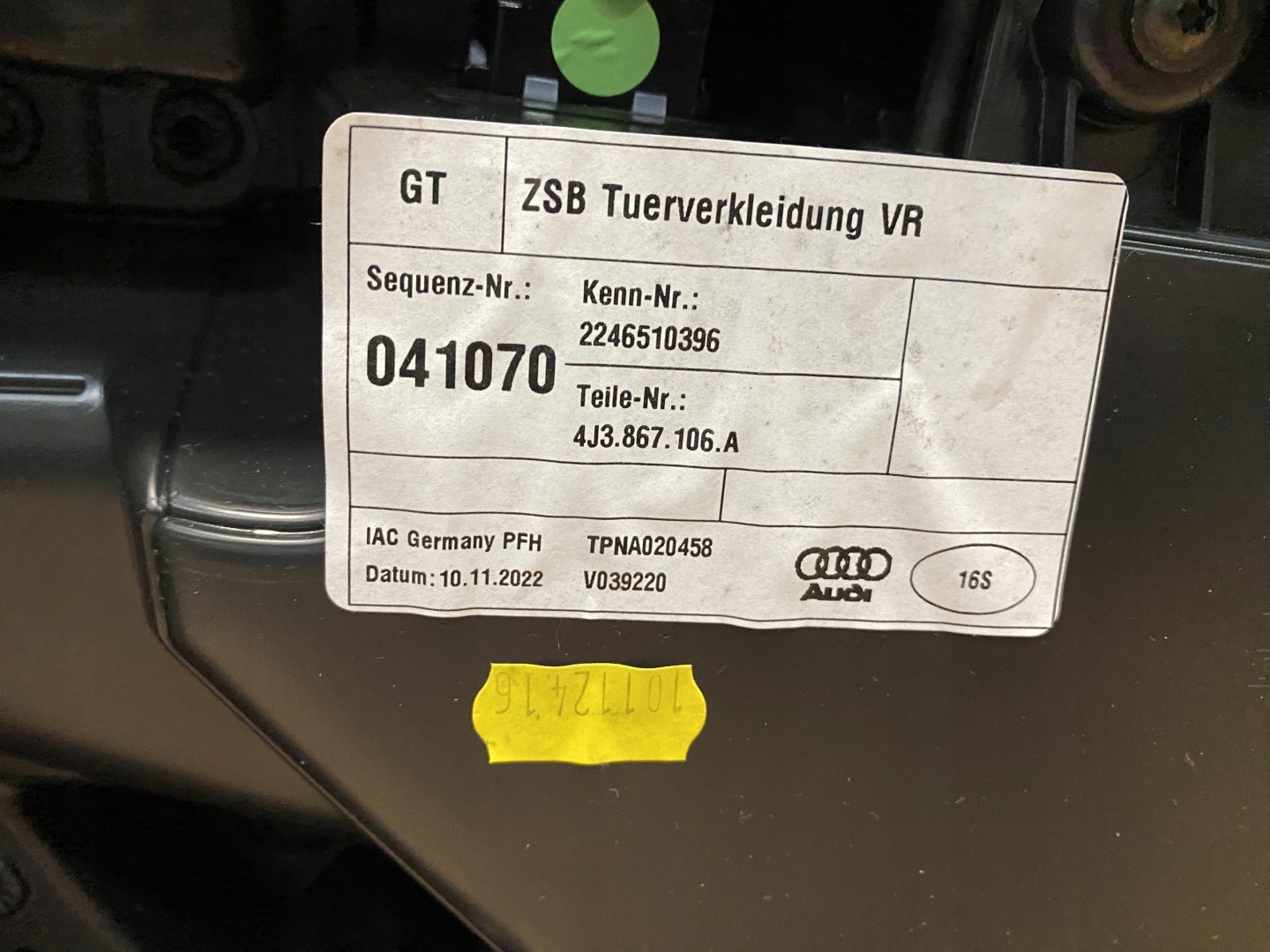 AUDI ETRON GT 4J3 upholstery side door right front