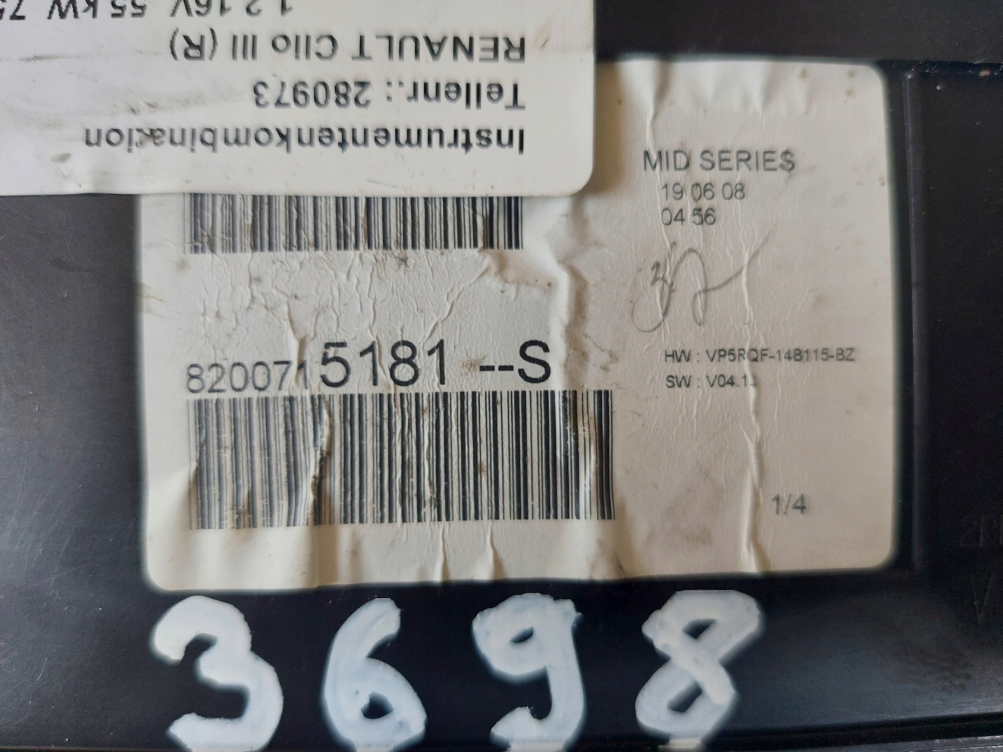 dials clock CLIO III 1.2 B 8200715181S