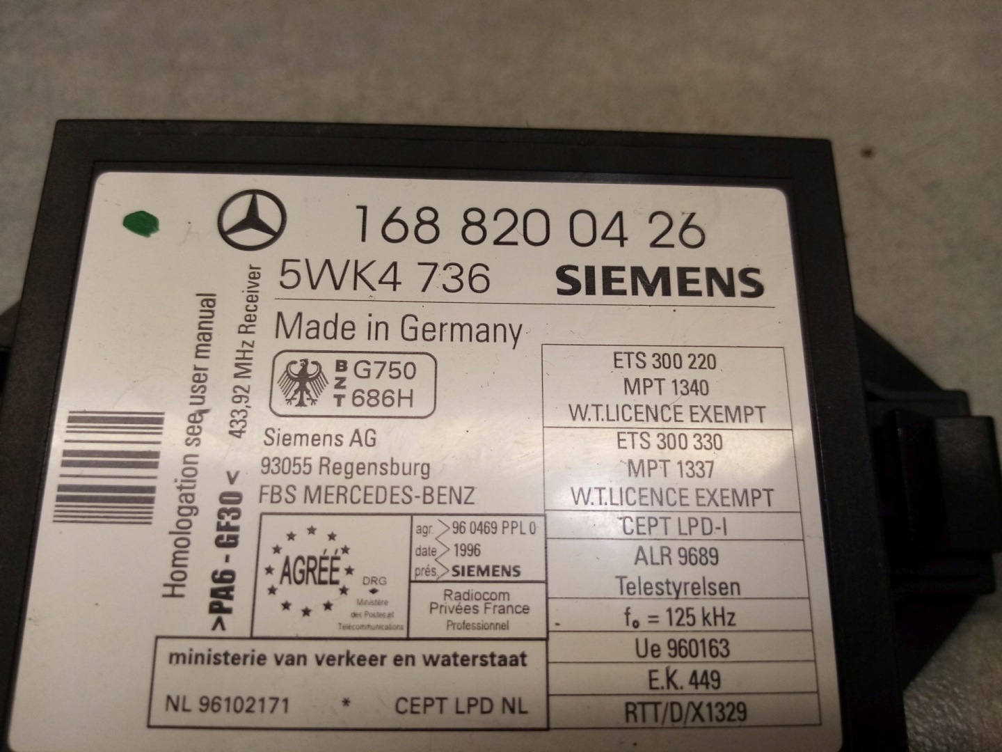 modul IMMOBILIZERA MERCEDES W168 1.6