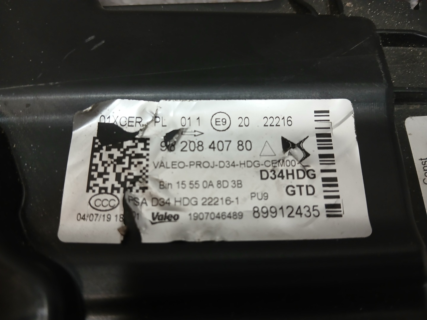 light front left CITROEN DS3 CROSSBACK FULL LED 9820840780
