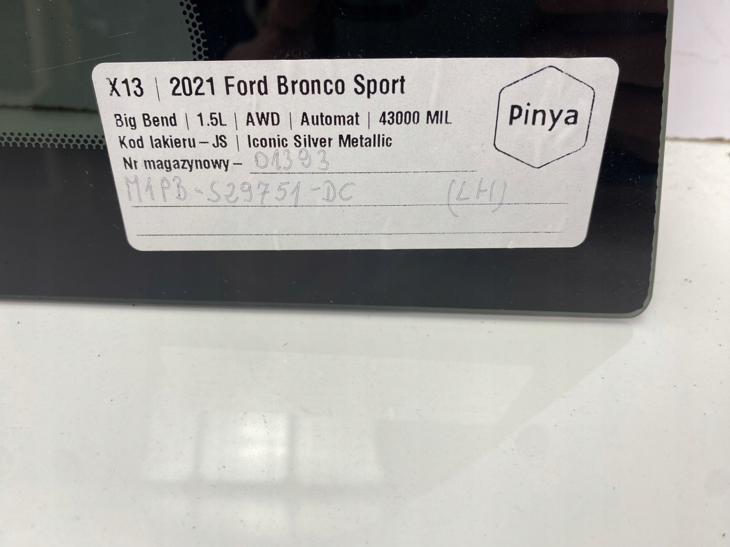 window rear side bodywork left Ford Bronco Sport 2020+ USA