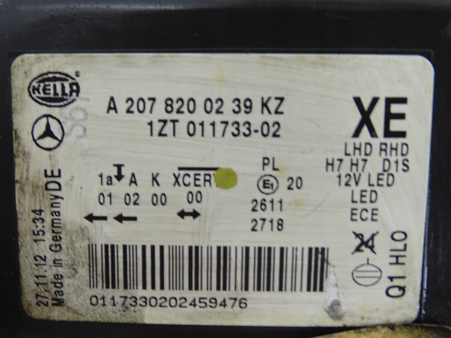 light left left front BIXENON MERCEDES E KLASA W207 UK A2078200239KZ