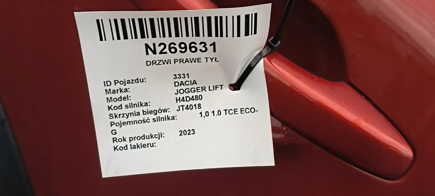 Tür rechts heck POMARANCZOWE DACIA JOGGER LIFT