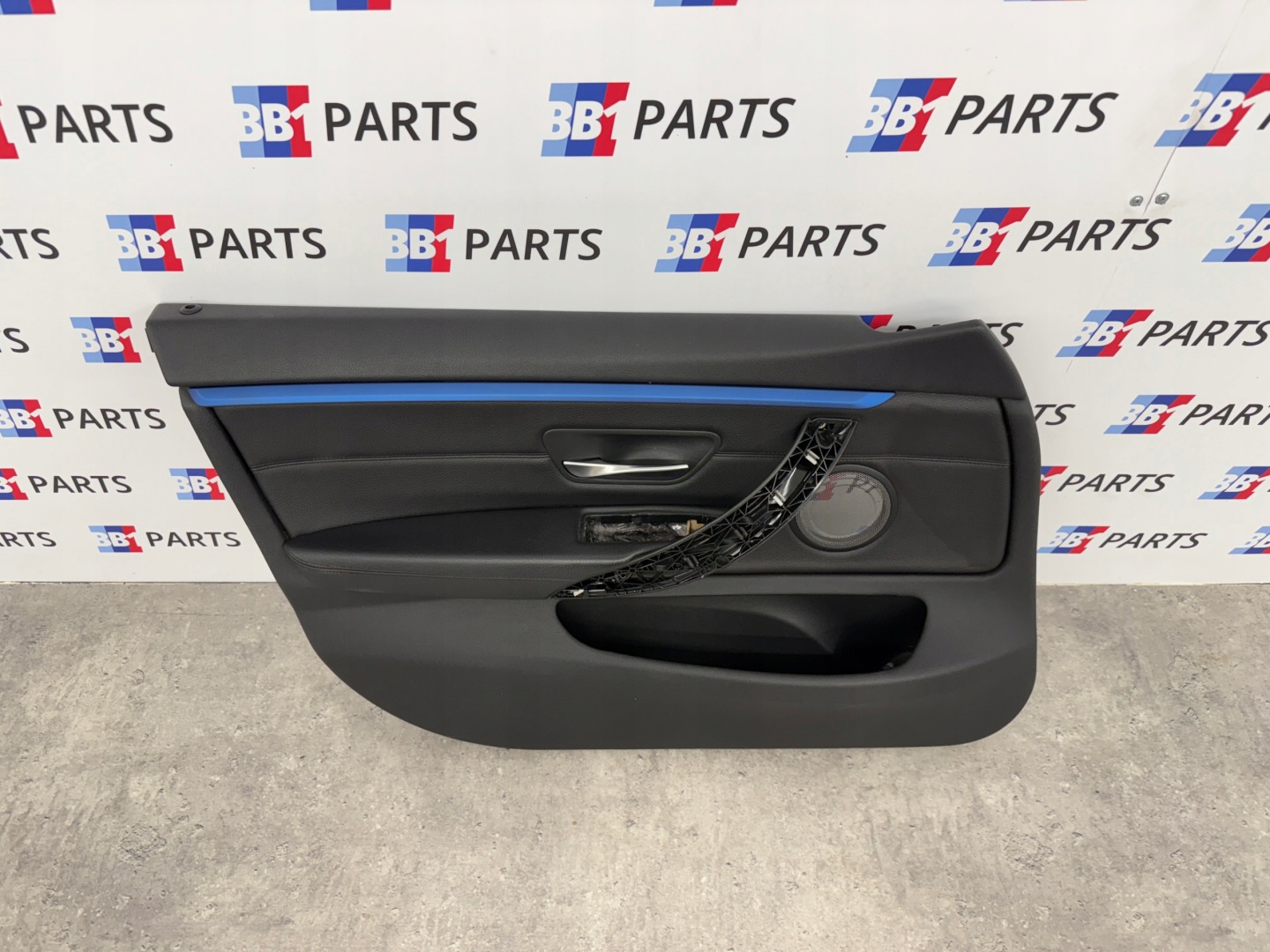 BMW F36 side door left front black leather blue moulding