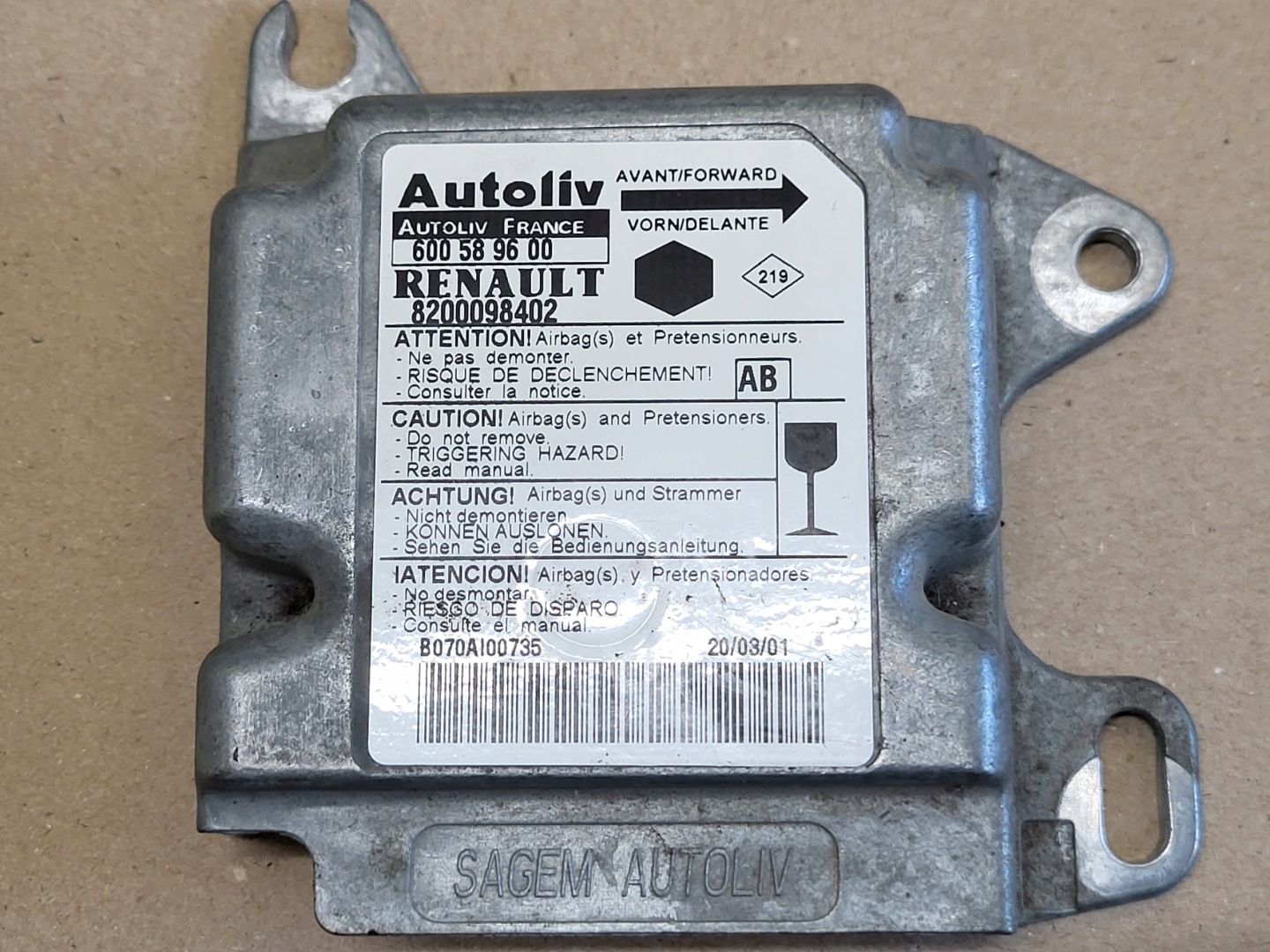 modulo SENSOR Centralina dell’airbag RENAULT KANGOO e 8200098402 600589600 OE EU