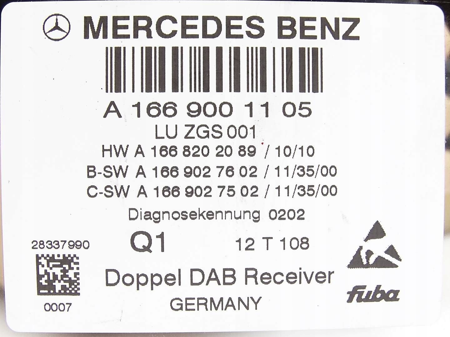 module control unit AUDIO RADIA DAB MERCEDES ML W166 A1669001105
