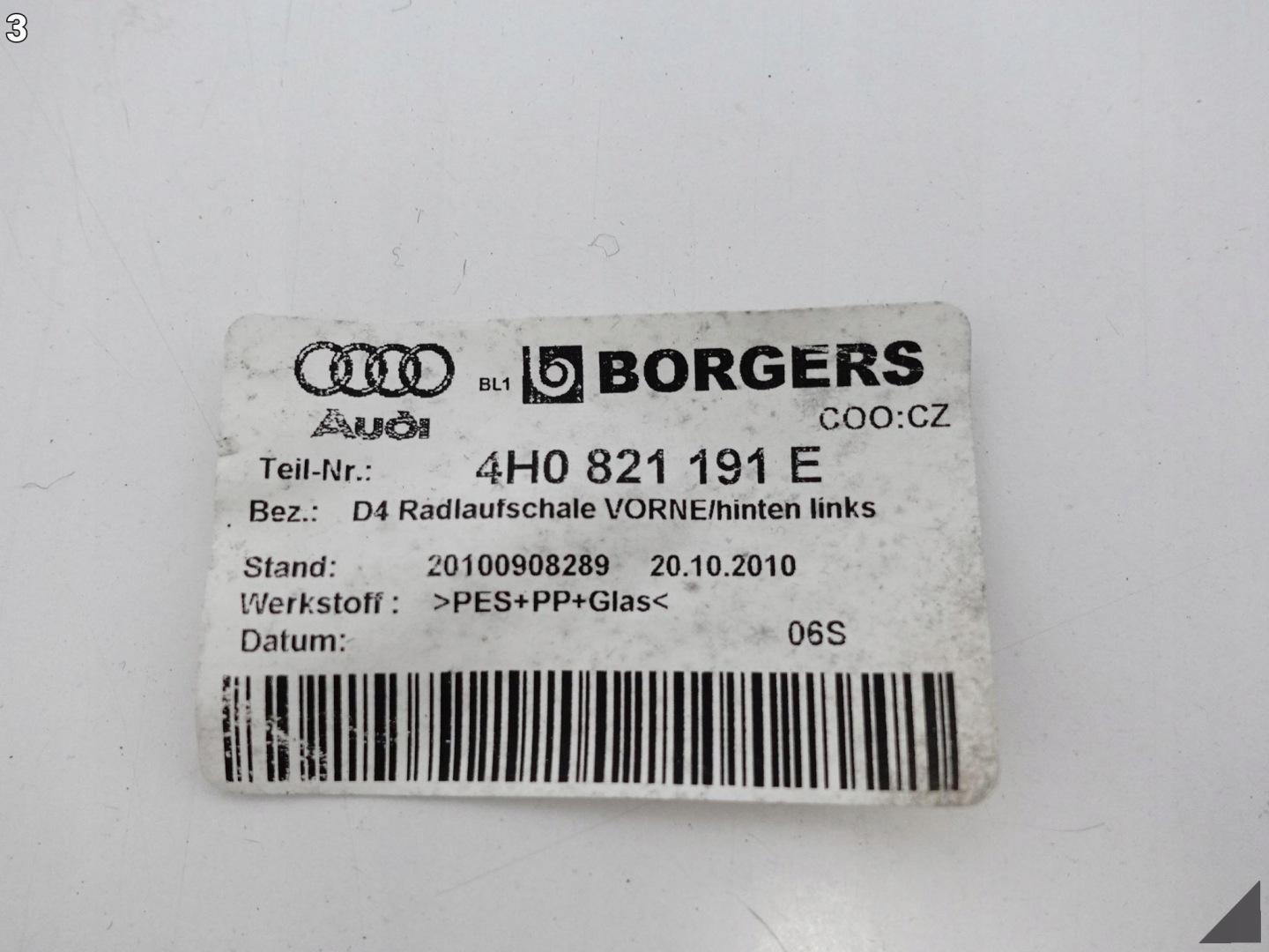 AUDI A8 S8 4H0 D4 LIFT 09-17 mudguard left front rear part 4H0821191E