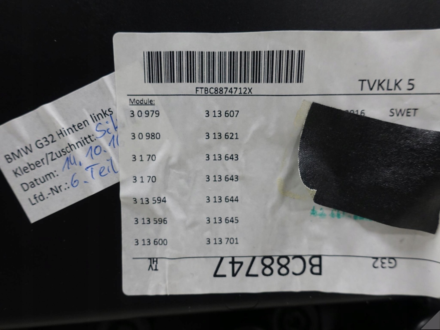 BMW 6 G32 GT upholstery leather left rear part