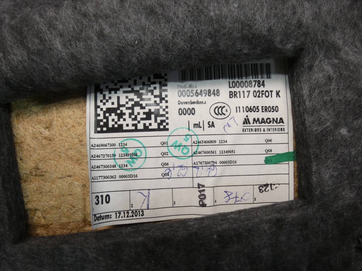 MERCEDES CLA W117 side upholstery door left rear part
