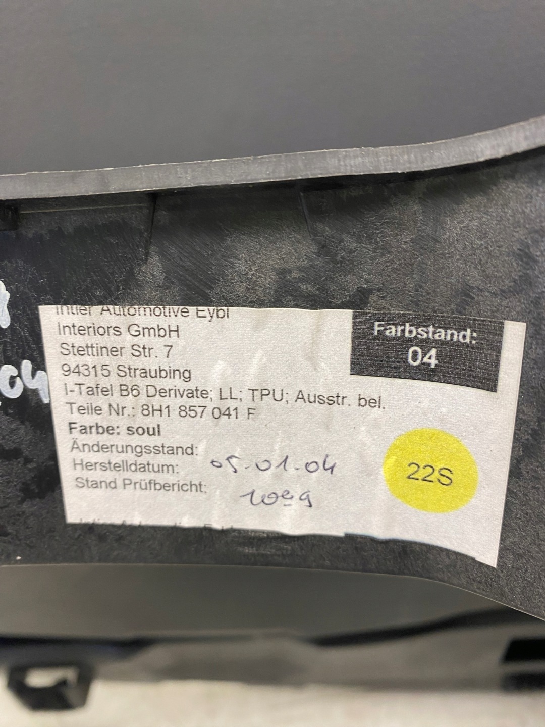 AUDI A4 B6 CABRIO dashboard console airbag airbag tension belt