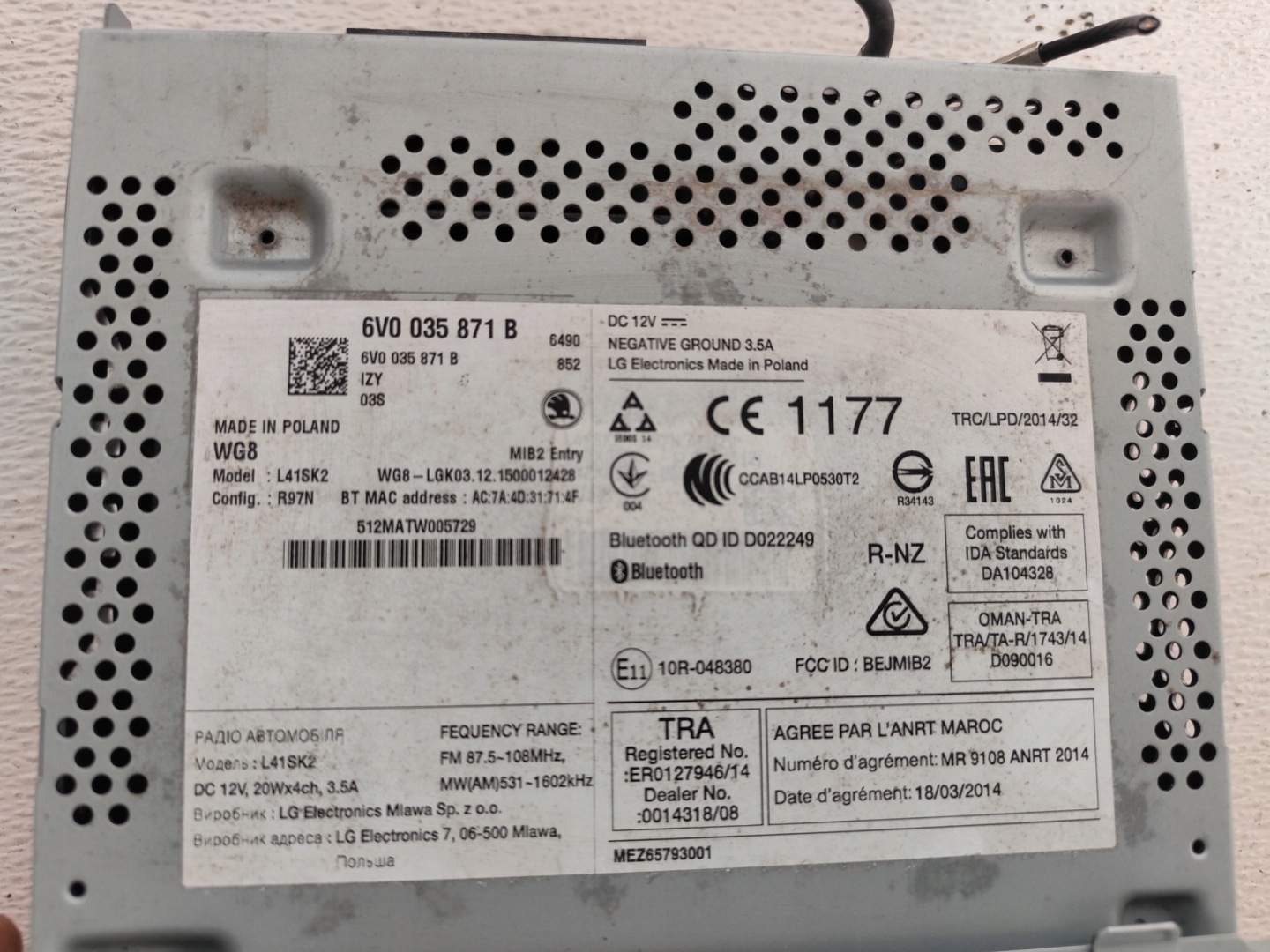 SKODA FABIA III 2015 RADIO FABRYCZNE