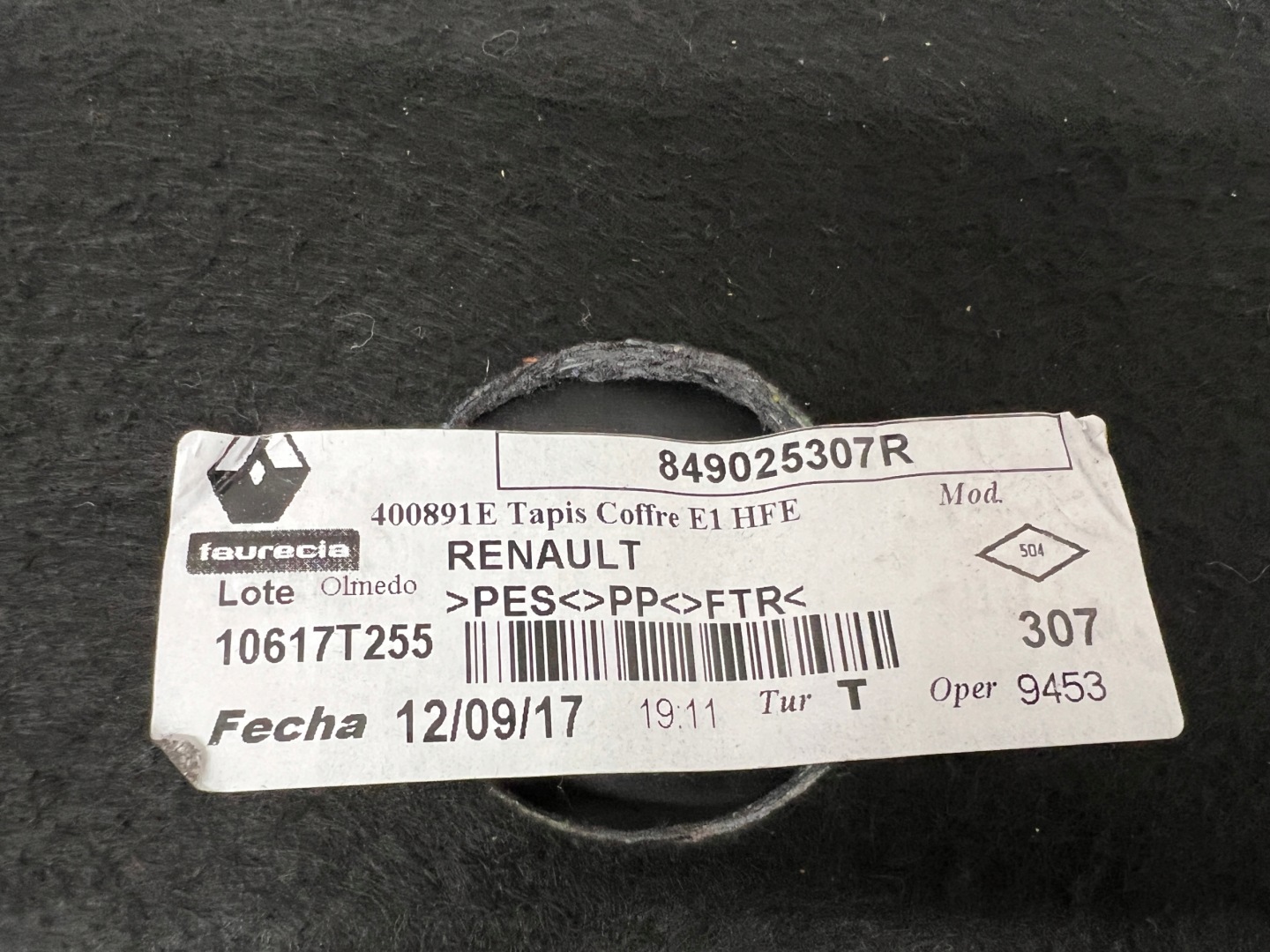Renault Kadjar floor mats boot 849025307R
