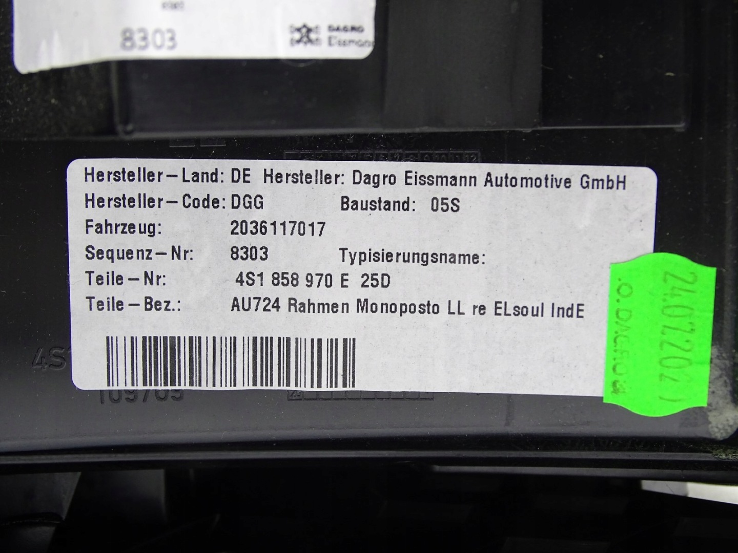 cover TUNELU upholstery side side AUDI R8 4S 16- EU 4S1858970E