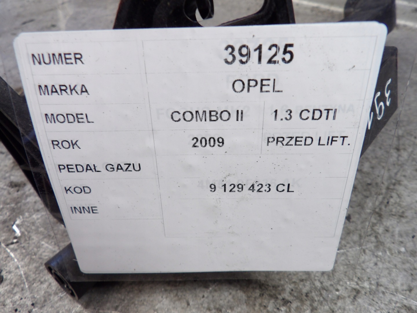 Opel Combo II accelerator pedal 1,3CDTI 9129423CL 6PV008110-00