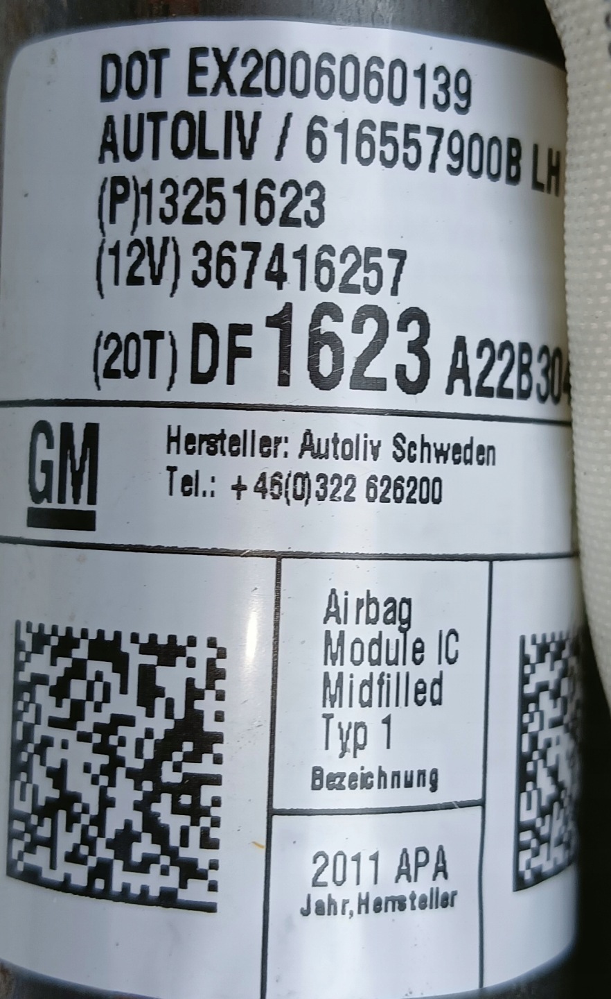 Dachvorhang Airbag links Opel Zafira C