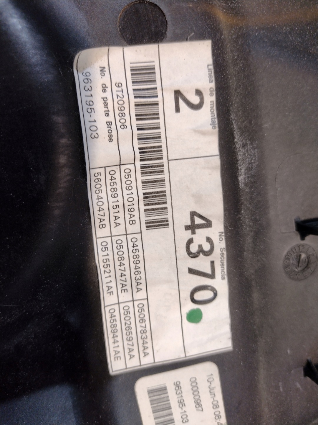 window regulator left front Dodge Journey 963195-103