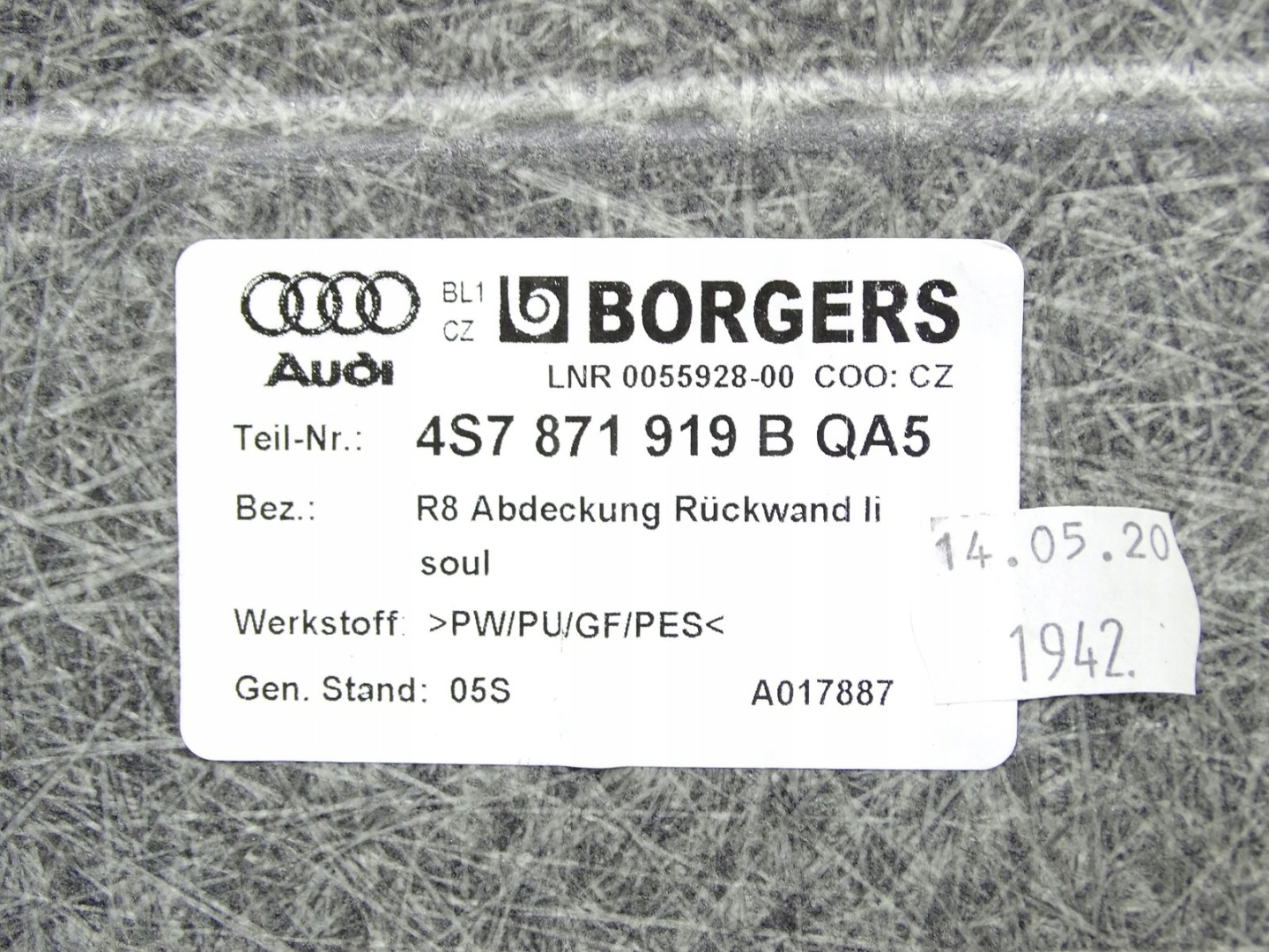 MATS LEFT REAR PART REAR AUDI R8 4S 16- SPYDER 4S7871919B EU