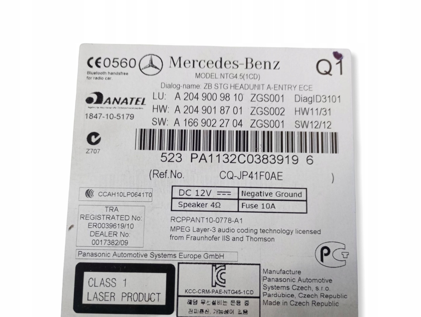 RADIO Navigation MERCEDES GLK A204 A2049009810