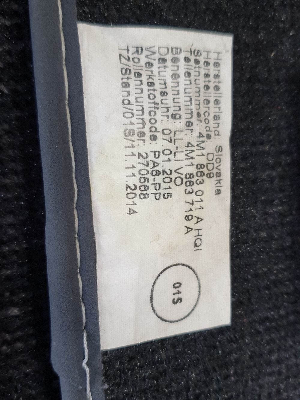 Audi Q7 4M mats welurowe original 4M1863011A