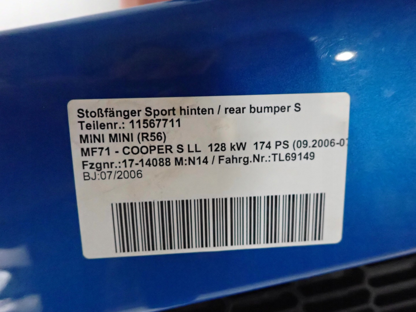 MINI COOPER II R56 06-10 lökhárító far hátsó PDC