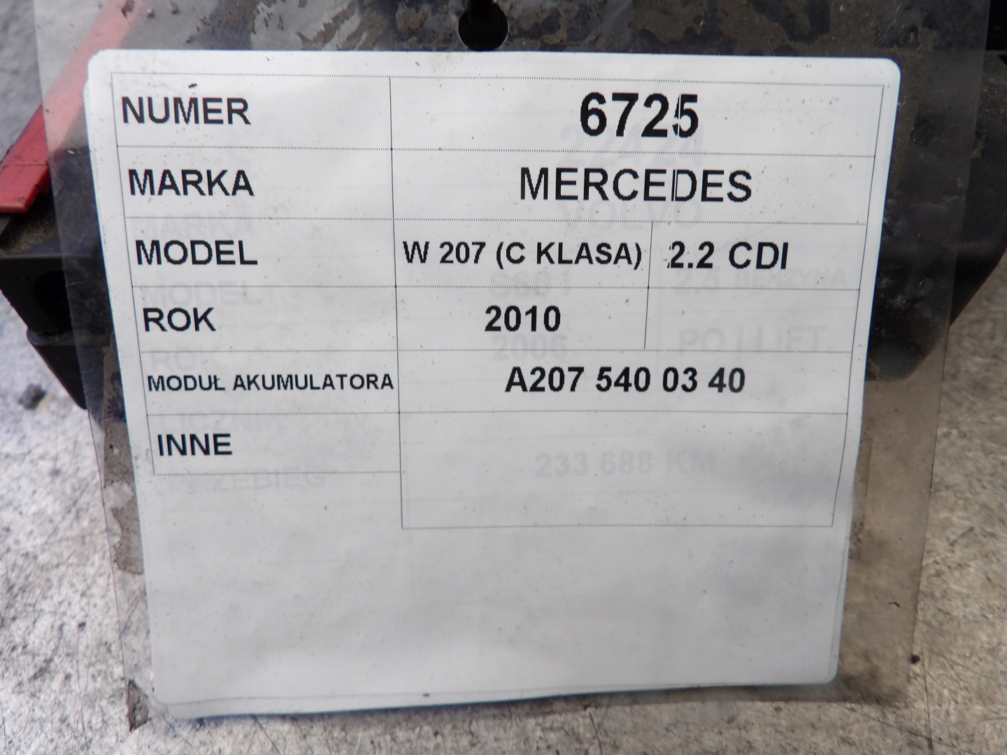 Mercedes W207 modulo per batteria A2075400340