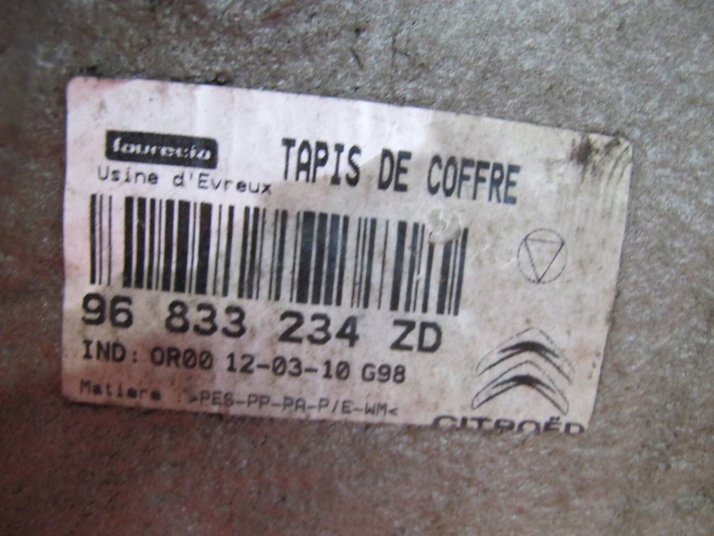 CITROEN C3 II 2 DS3 mats floor boot rear part 96833234ZD