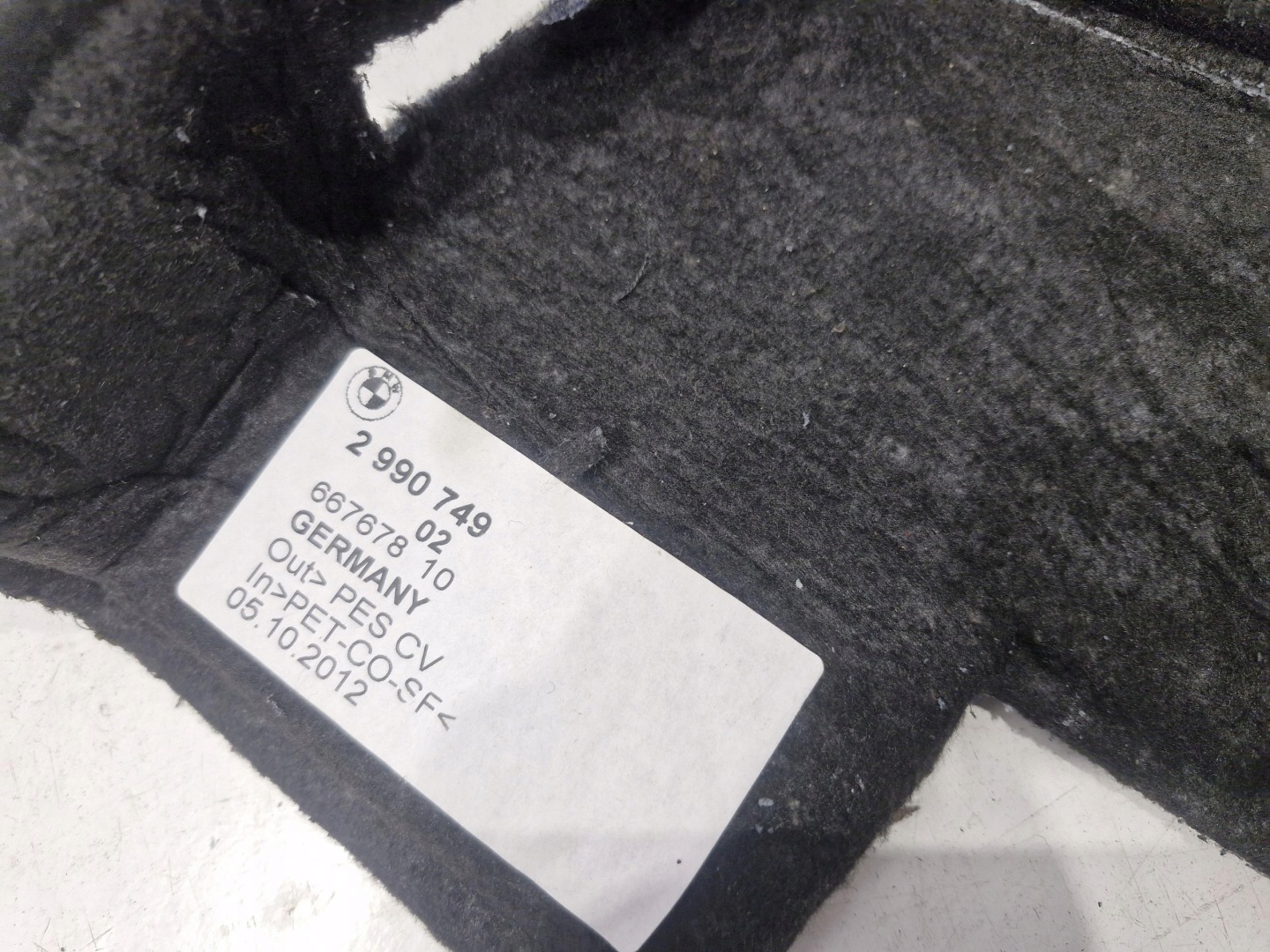2990749 BMW X1 E84 IZOLACJA soundproofing boot left rear part TYLNIE
