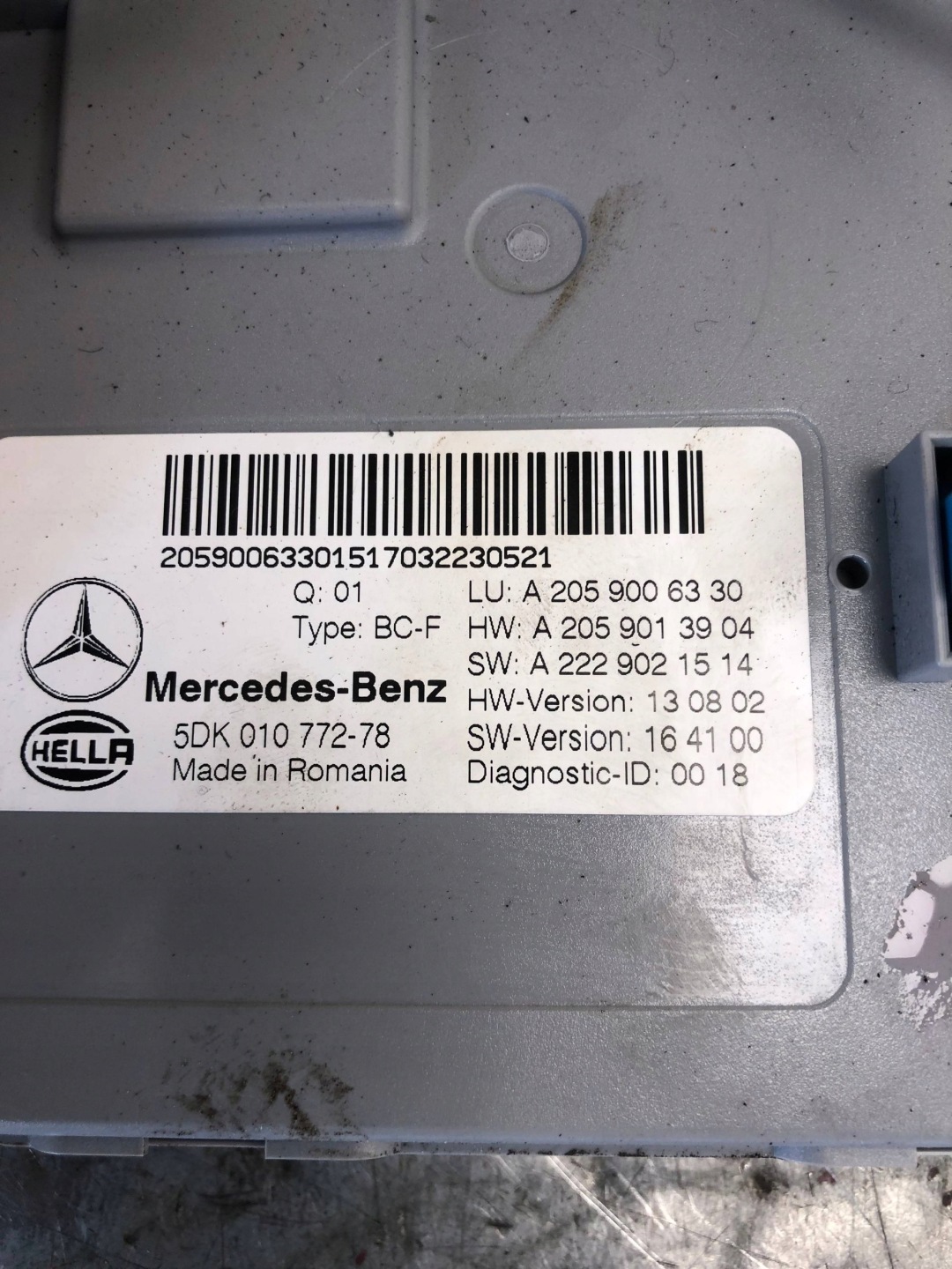 Unité commande confort MERCEDES W205 KOMBI A2059006330