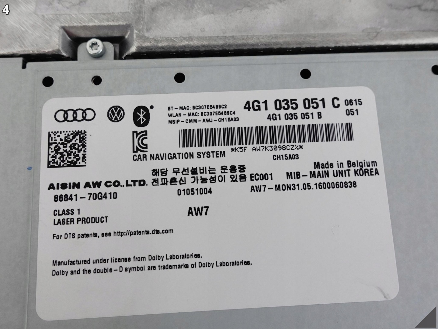 AUDI A6 S6 4G0 A7 4G8 C7 LIFT 14-18 navigation player SD MIB-MAIN UNIT 36KM