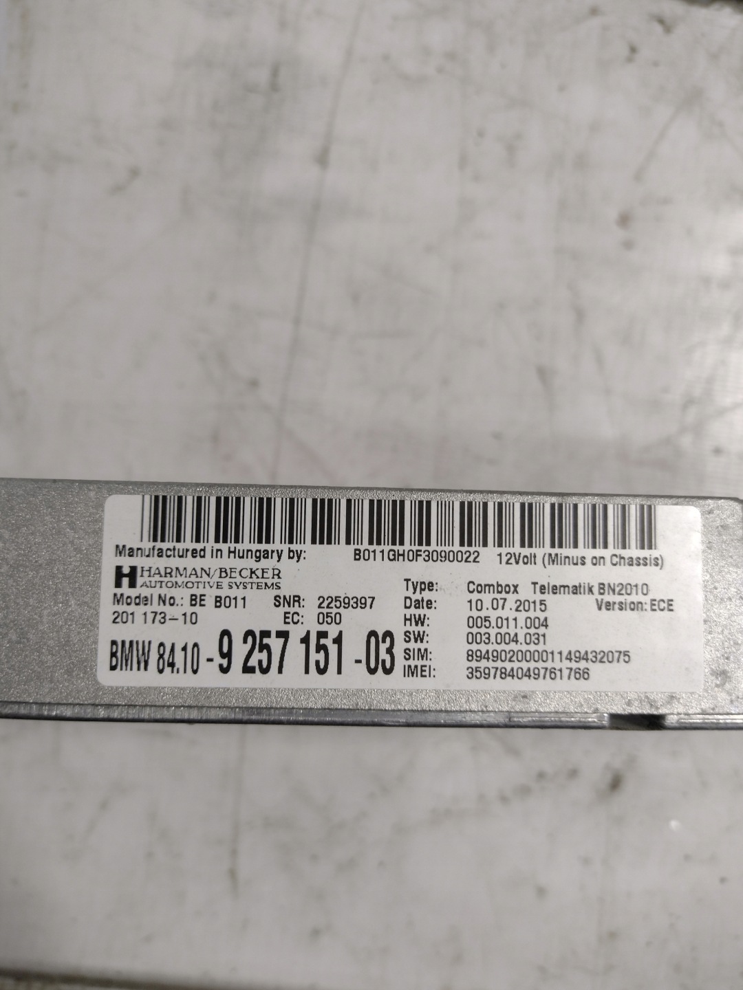 control unit COMBOX BMW F11 2,0D OE 9257151