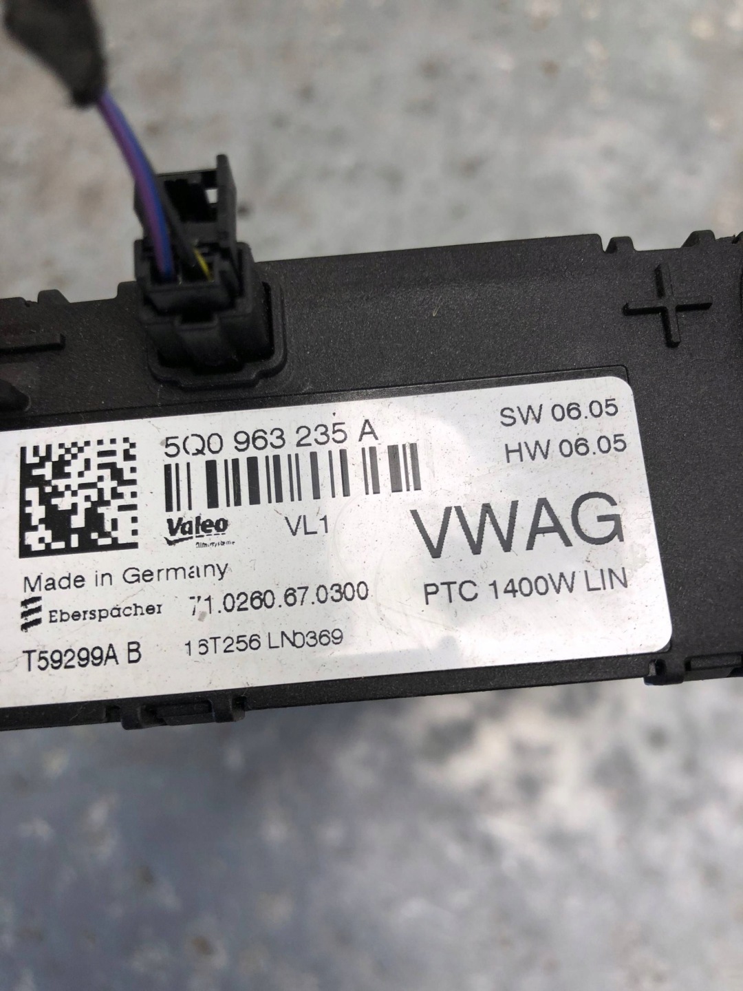 heater electrical VW TOURAN III 5Q0963235A