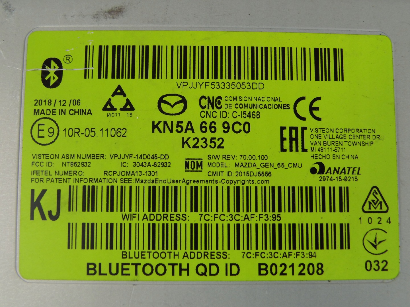 Mazda modul Bedienteil radia der Navigation KN5A669C0