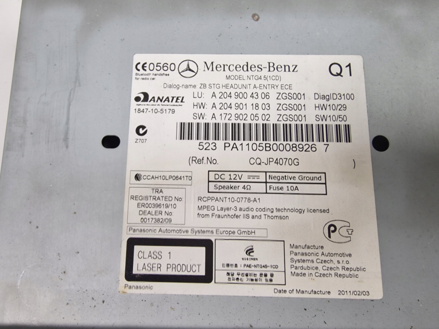 MERCEDES W204 Navigation Complète A2049004306