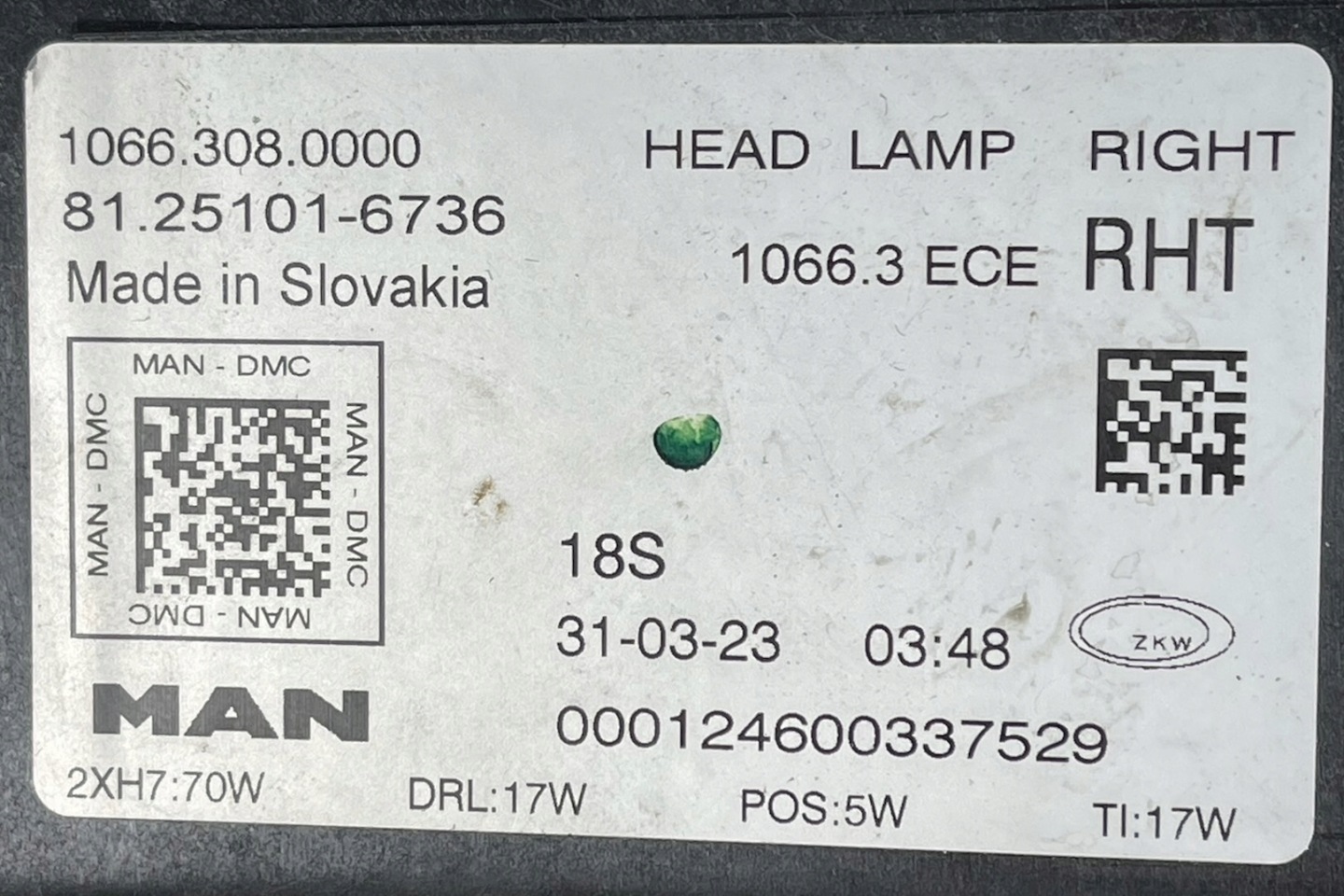 control unit module LED JEZ lights right MAN TGX H7 81.25101-6736