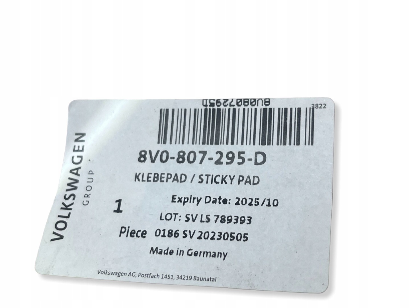 PASEK SAMOPRZYLEPNY Audi VW SKODA 8V0807295D Originale!! !J