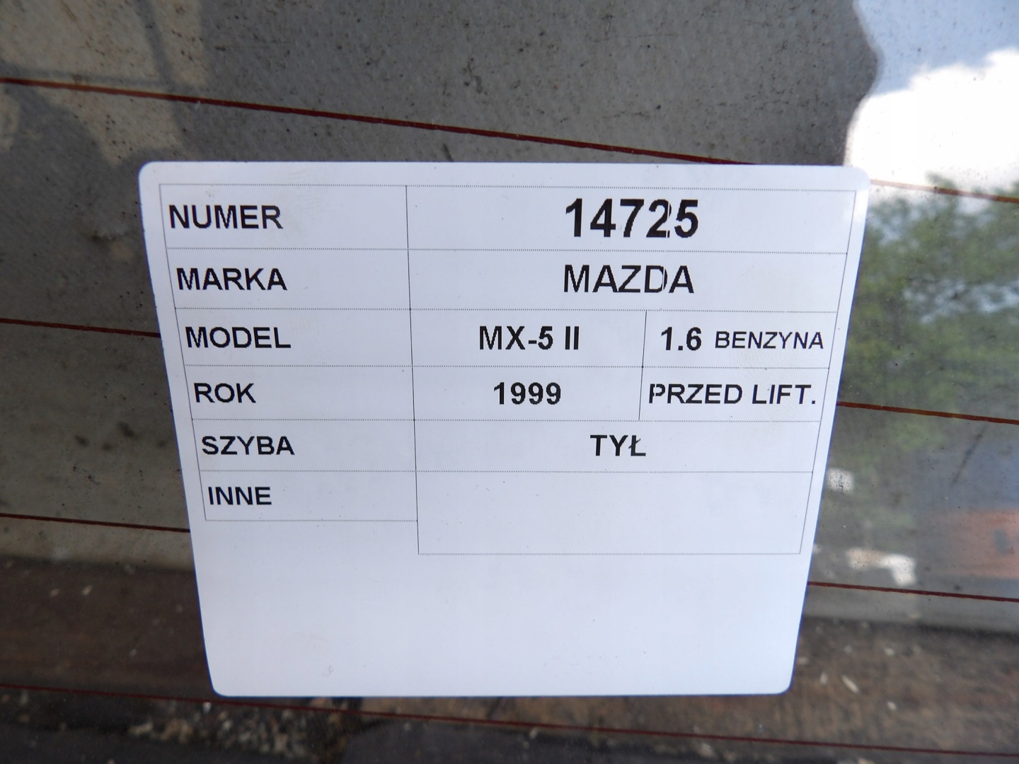 Mazda MX5 II NB window rear