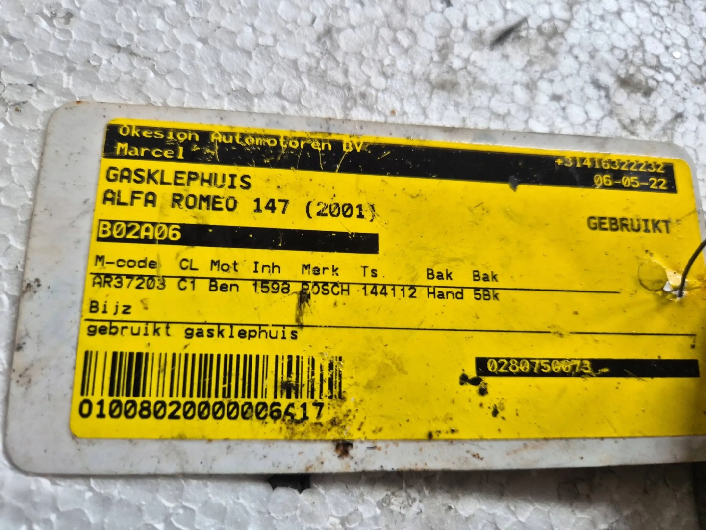 Valvola a farfalla 0280750073 Alfa Romeo 147 1.6 16V 01