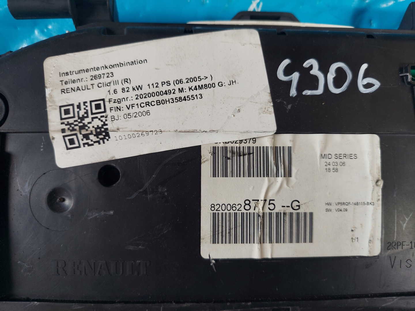 dials clock CLIO III 1.6 16V 8200628775G