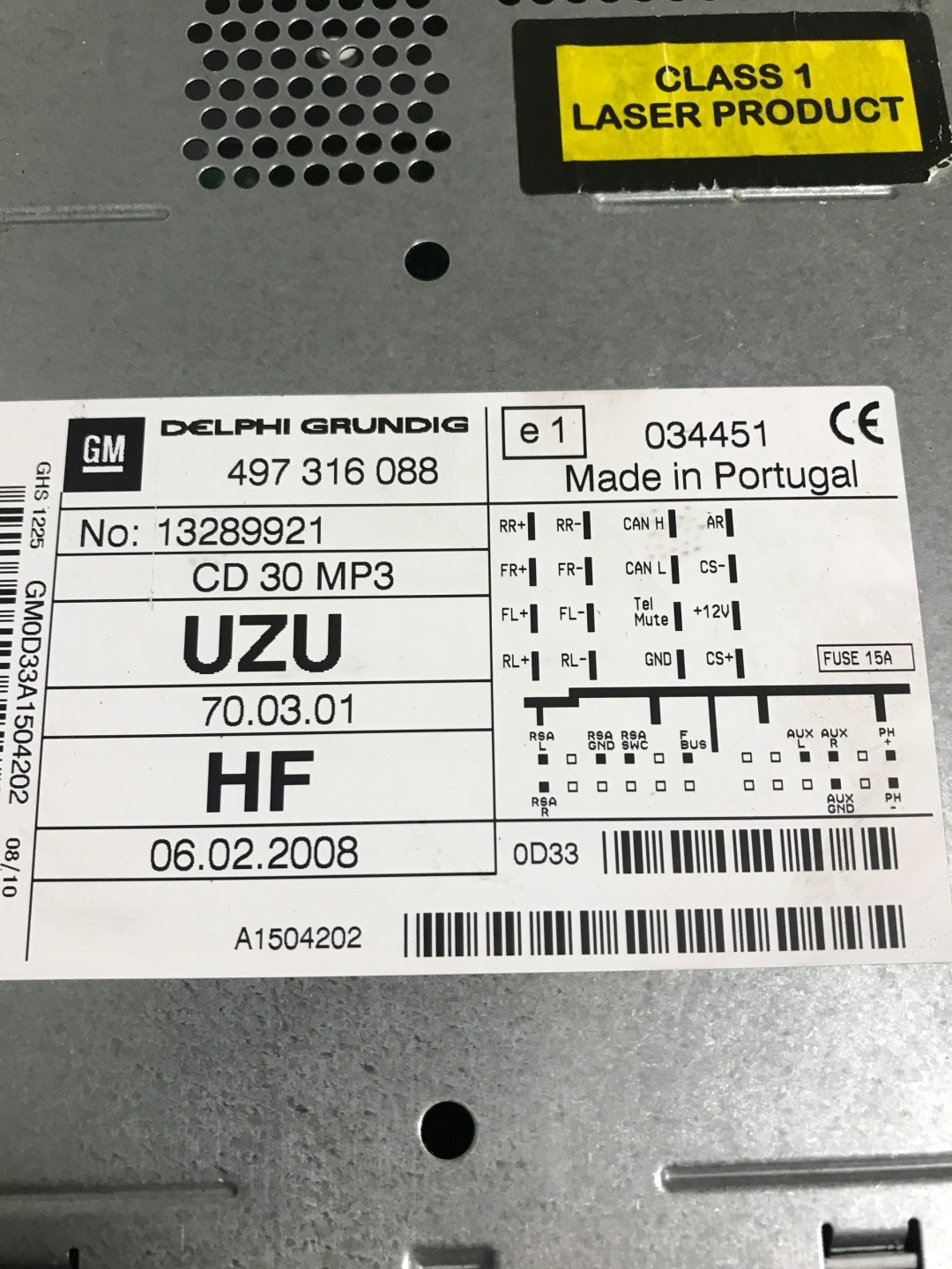 RADIO CD OPEL CORSA D 13289921