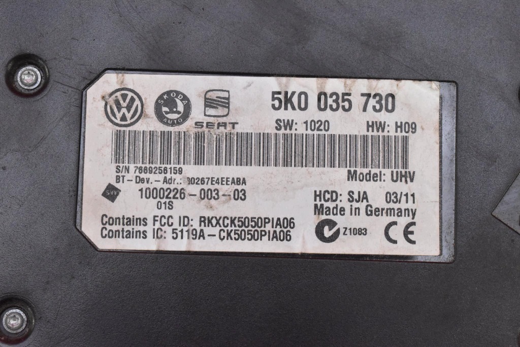 control unit module BLUETOOTH 5K0035730 SKODA SUPERB 2 II 08-13