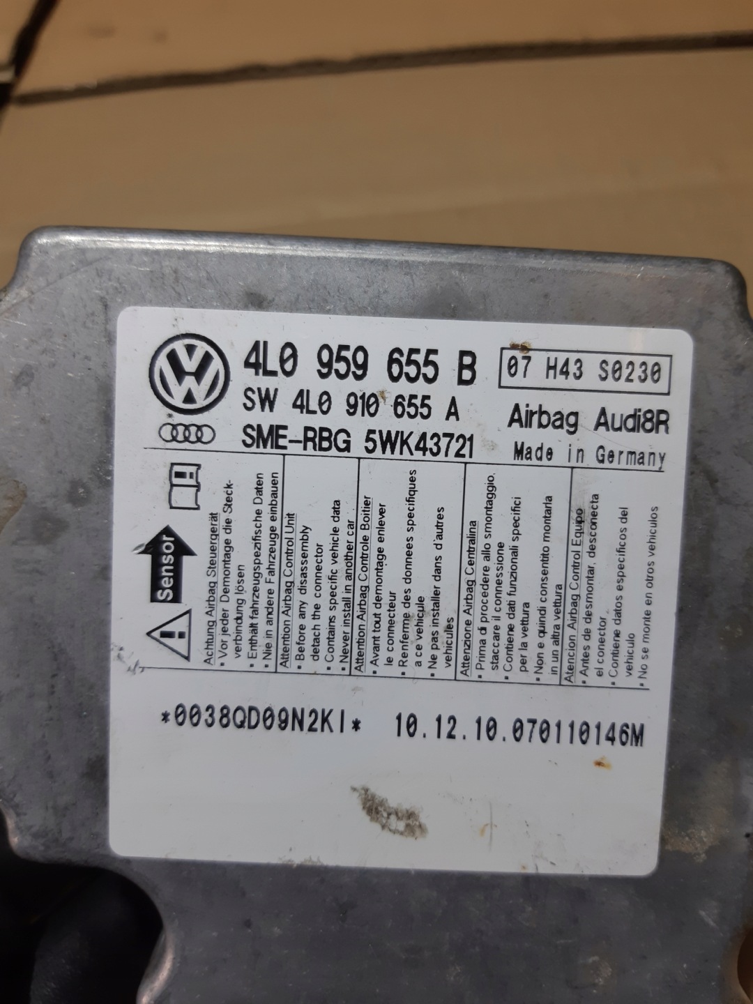 AUDI Q7 4L modulo SENSOR airbag airbag 4L0959655B