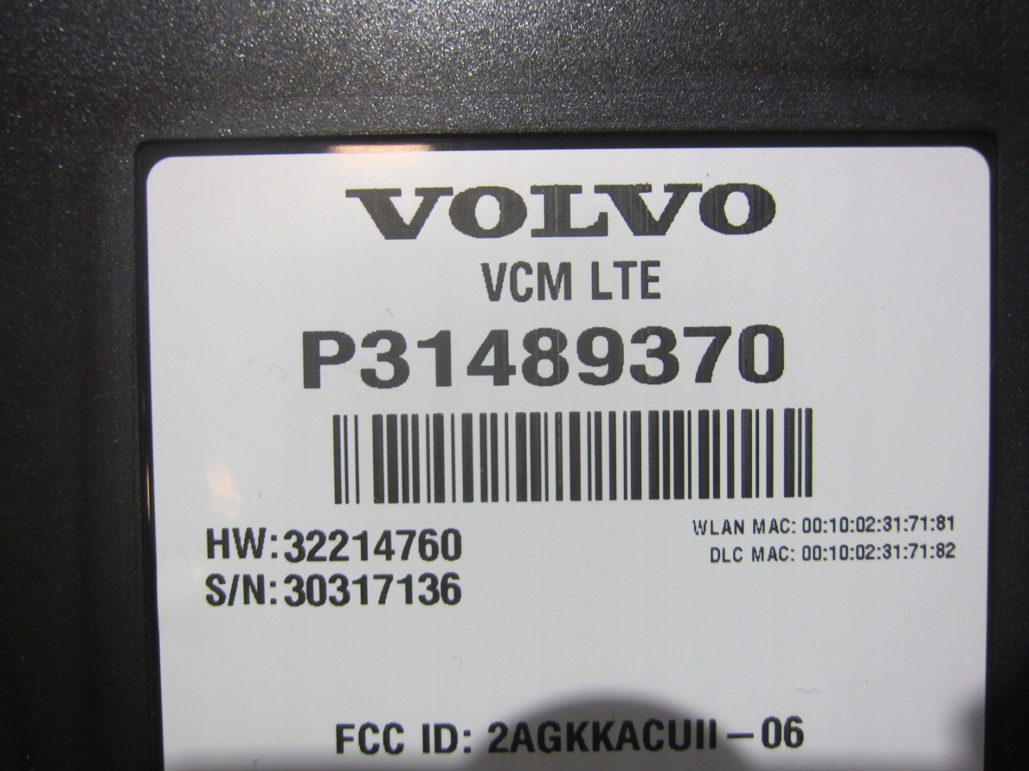VOLVO XC40 XC 40 comfort control unit control unit LTE VCM 31489370 18R