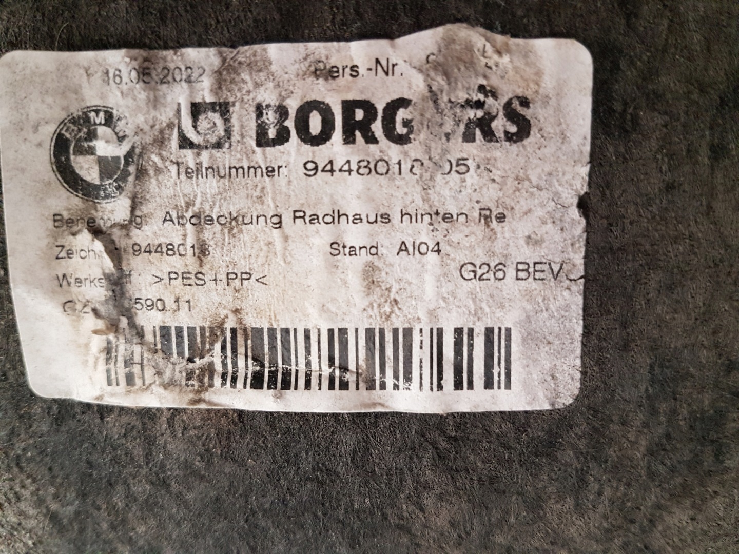mudguard right rear part BMW i4 G26 9448018