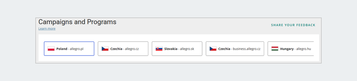 Campaigns and Programs tab with fields with marketplaces