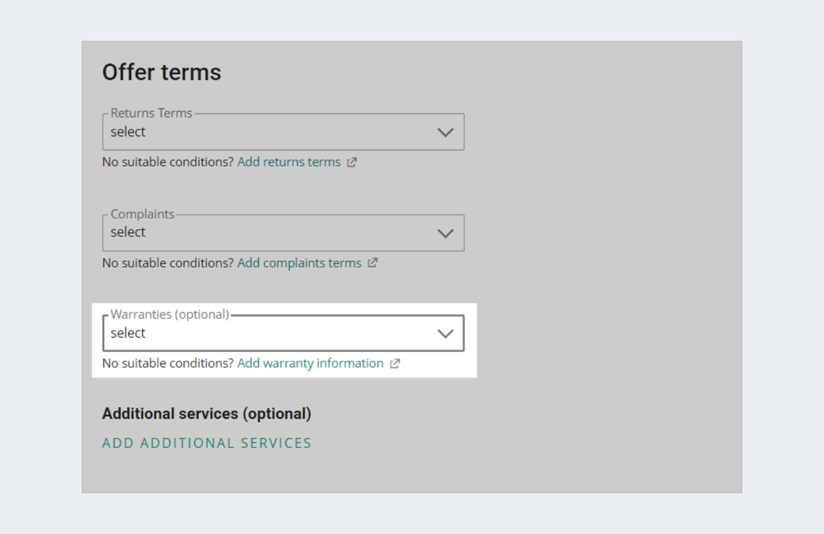 offer terms-warranties
